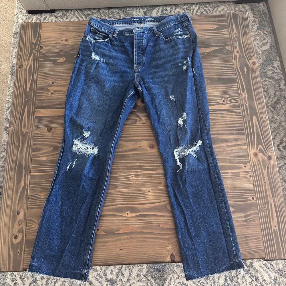 Old Navy High Rise Slouchy Straight Jeans Women’s 12 Distressed